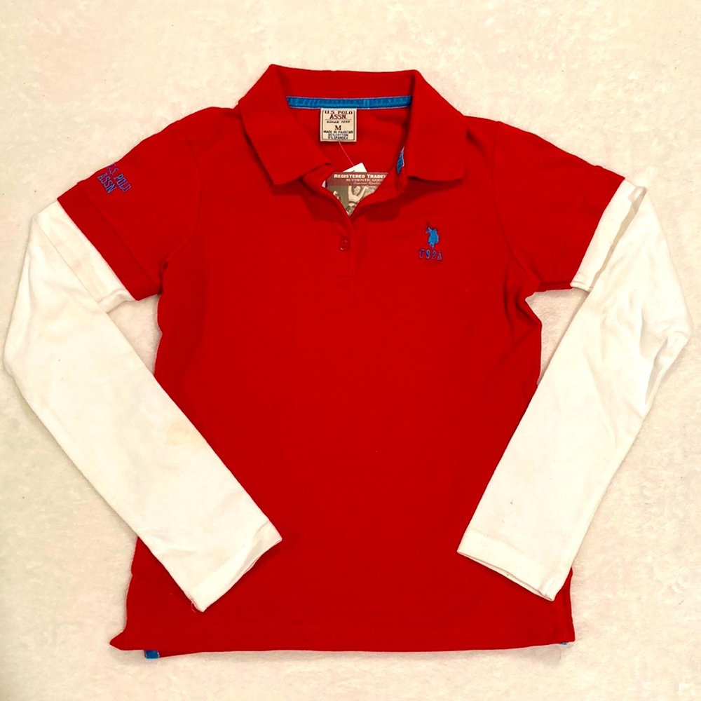 NWT Boys US Polo Assn. Red Long-Sleeved Polo, size Medium